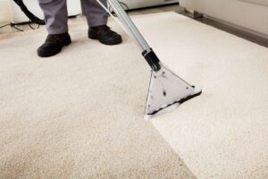 Clean Obsession technician deep cleaning carpet in Port Charlotte living room
